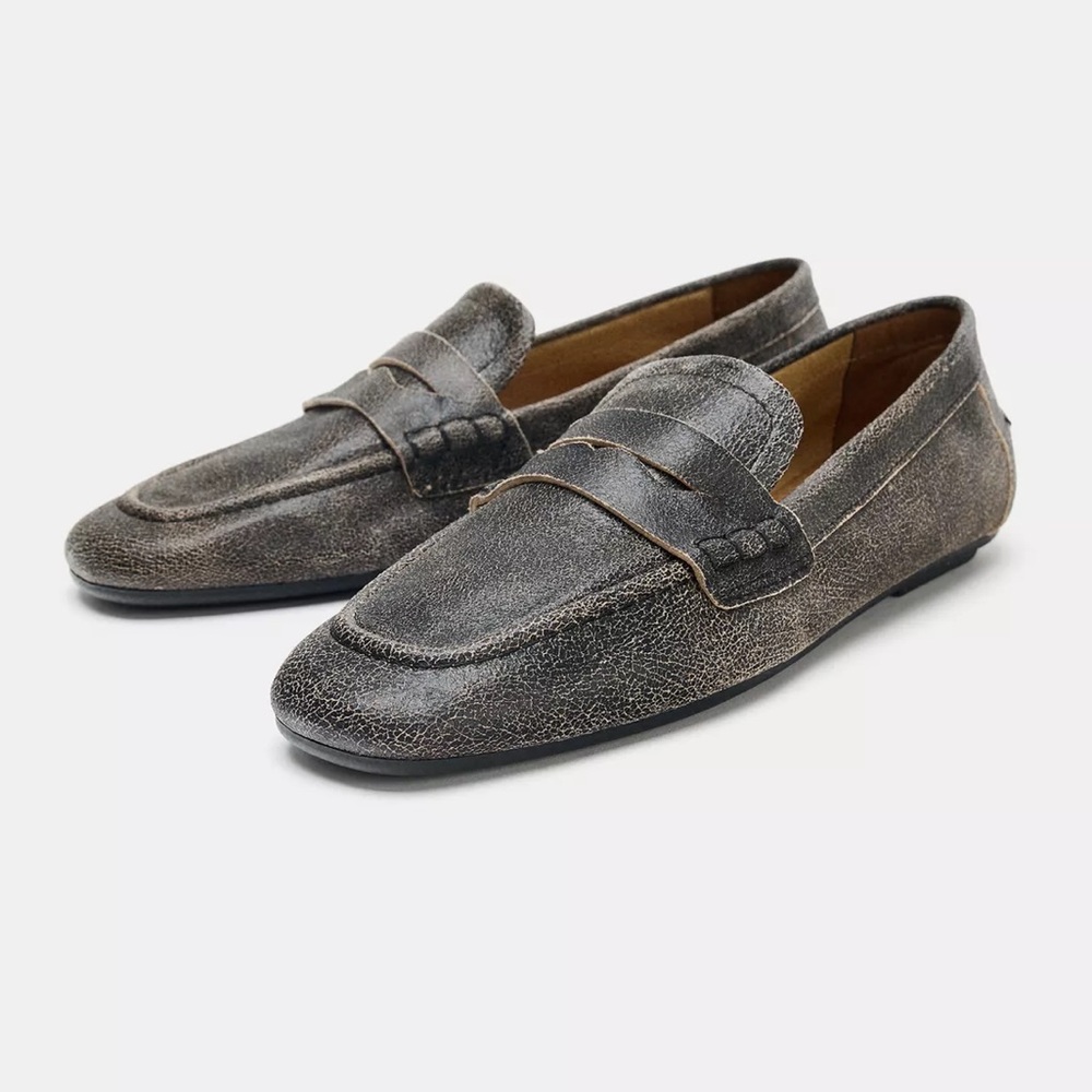 Zara distressed leather loafers